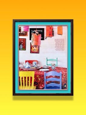 Vibrant Red Floral Table Art Print - Colorful Dining Scene